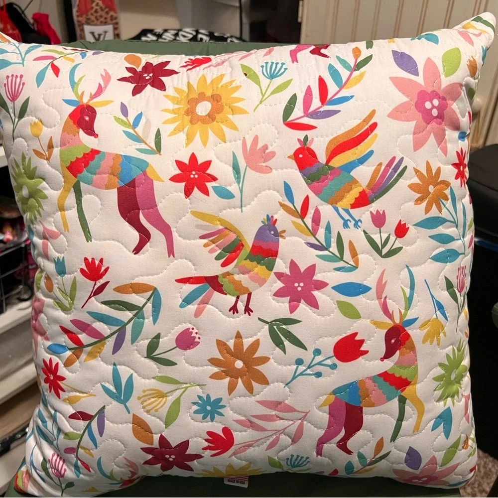 Rainbow Woodland Quilted Comforter - Multicolor Floral & Bird Print & 2 pillows!